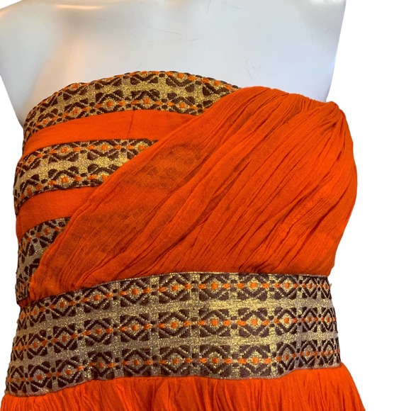 Root Design HandMade Orange Gold Strapless Ethiopian Maxi Dress XL Perfect - Picture 2 of 15